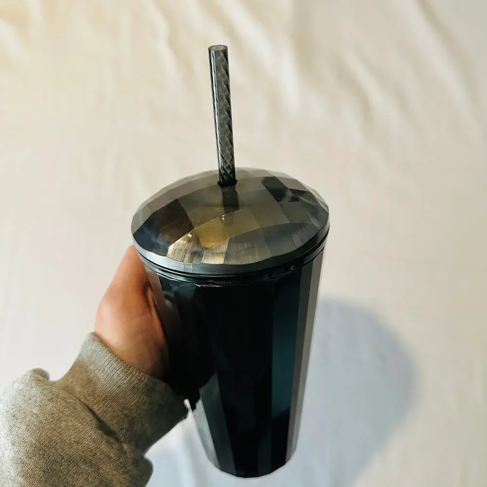 NWT Starbucks Black Domed Lid 16 oz Tumbler w/ Straw
